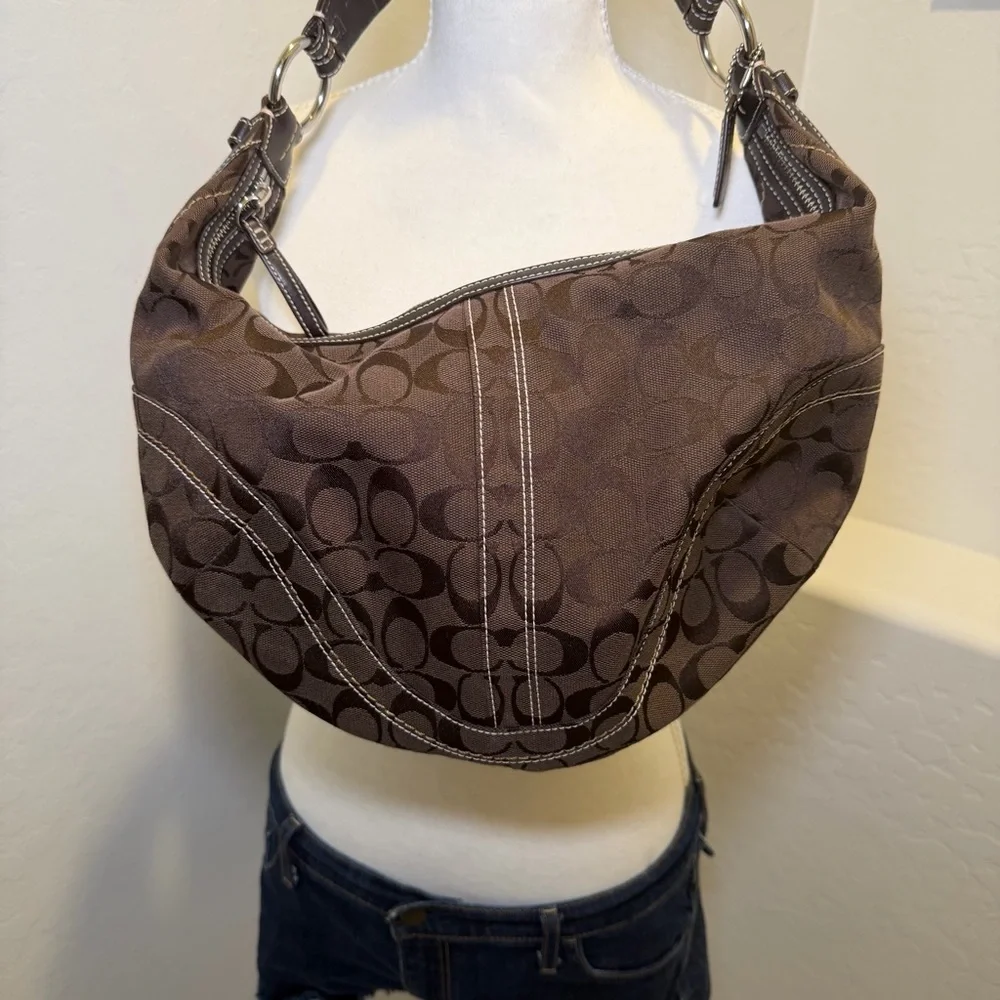 Coach Signature Brown Canvas Hobo Shoulder Bag Y2K Vintage Rare
